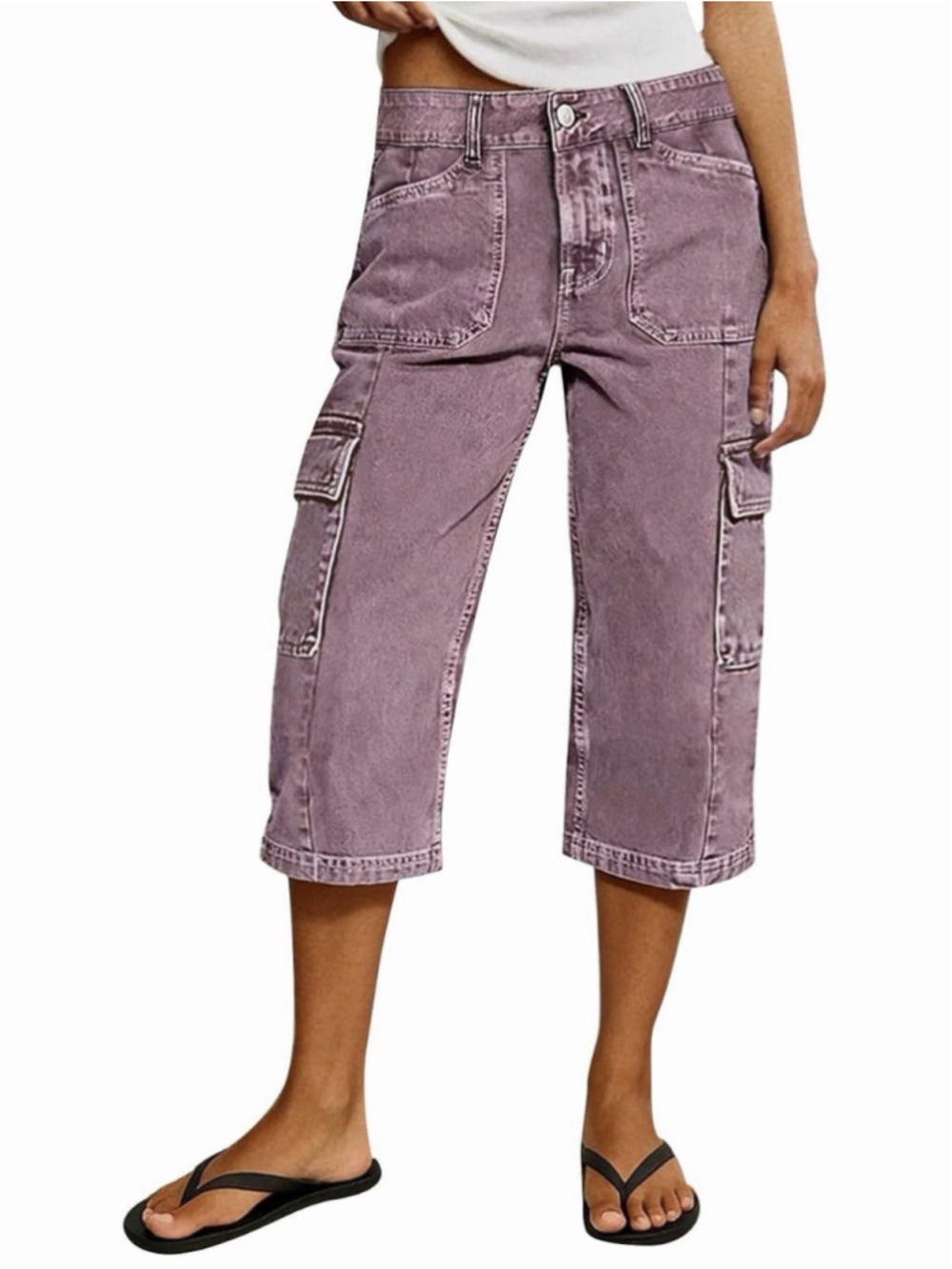 Flamingals Capri Straight Leg Cargo Pants Mid Waist M